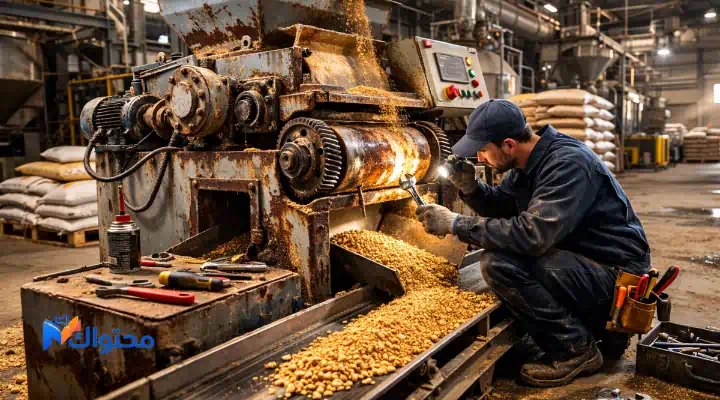 معدات تصنيع أعلاف قديمة تؤدي إلى توقف الإنتاج داخل المصنع