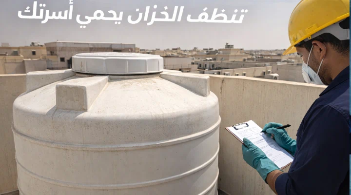 خزان مياه يحتوي على رواسب وأوساخ قبل عملية التنظيف