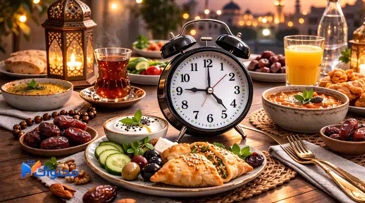 ساعة وإشارات الصلاة مع سحور وإفطار