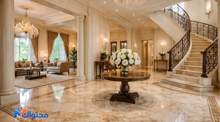 أرضيات رخام طبيعي في فيلا فاخرة بتشطيب راقٍ