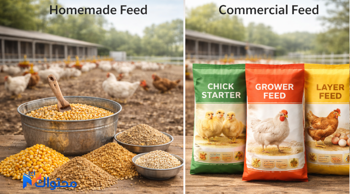 مقارنة بين تحضير علف الدواجن منزليًا والعلف الجاهز