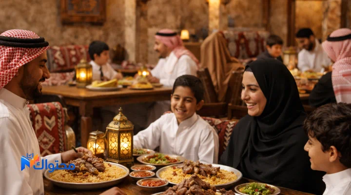 جلسات عائلية داخل مطعم مندي في الرياض بديكور عربي تقليدي