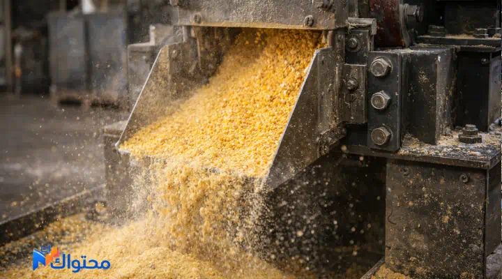 مطحنة مطرقة تقوم بطحن الحبوب لإنتاج مسحوق علف ناعم