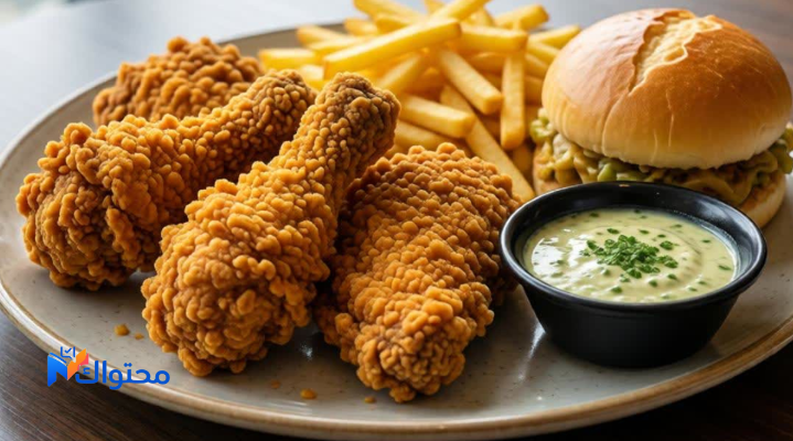 طبق وجبات دجاج مقلي من منيو البيك الجديد 2026 مع بطاطس وخبز وصوص