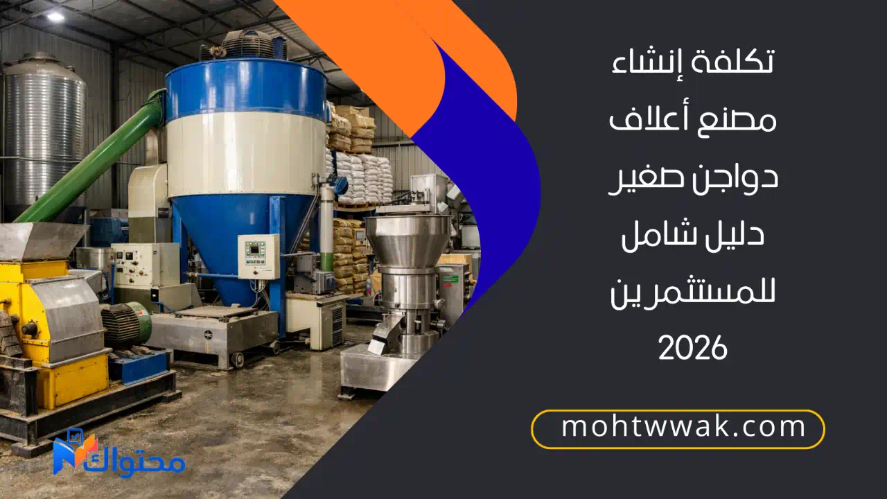 مصنع أعلاف دواجن صغير يحتوي على معدات خلط وطحن الأعلاف داخل بيئة صناعية منظمة