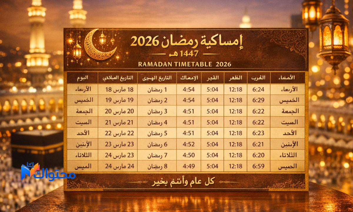 تقويم رمضان 2026 في السعودية مع مواعيد السحور والإفطار